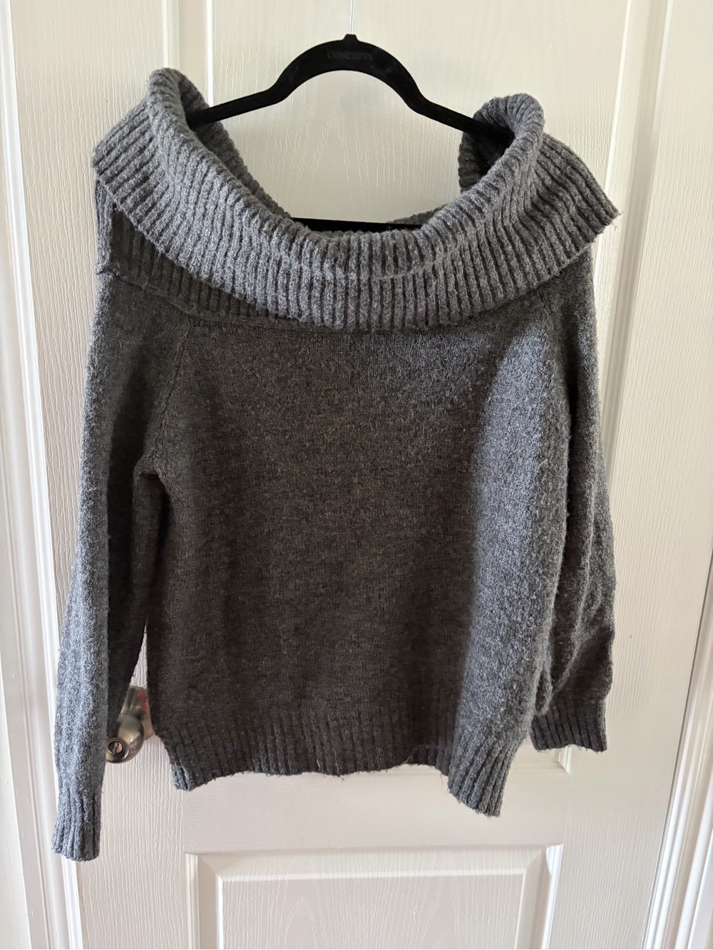 Pull&Bear Charcoal Gray Off-Shoulder Cowl Neck Sweater